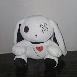 White Plush Bunny with Red and Black Accents